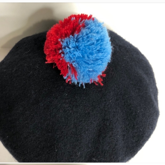 🎃🎃Wool Tam Hat Knit Trim Pompom Navy - Picture 3 of 4